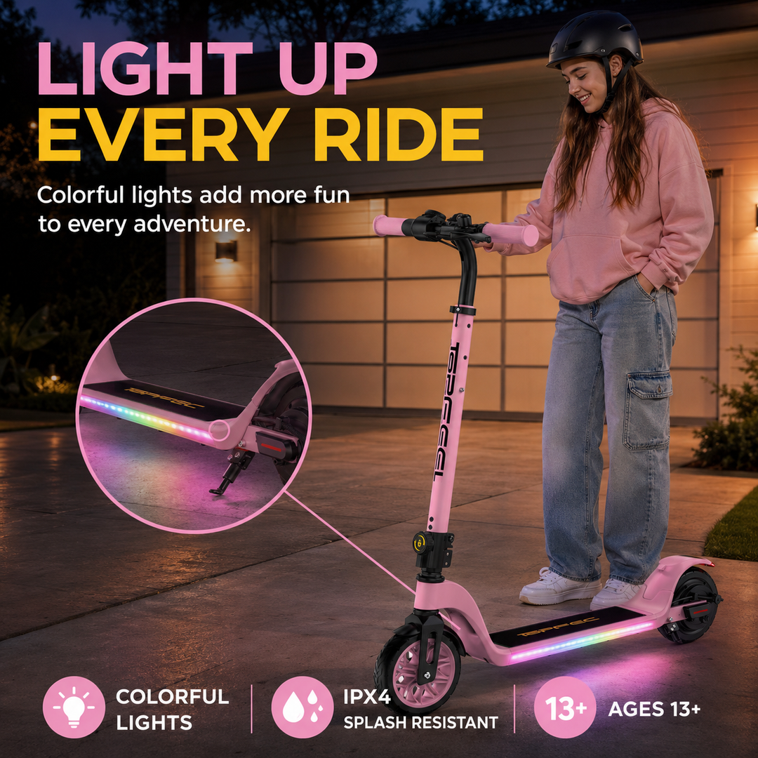 Top feel T10 Youth Electric Scooter with Bluetooth Speaker, 12.5 MPH, 7-Mile Range, UL 2272 Certified
