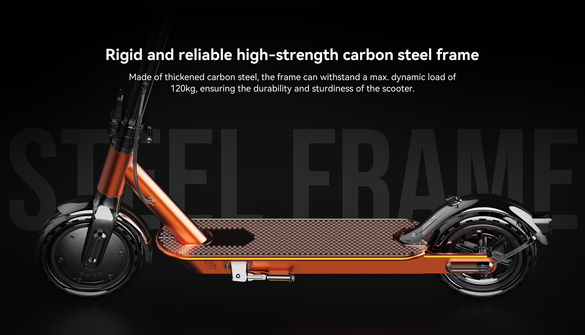 High-strength carbon steel frame of the Kingsong E1 electric scooter.