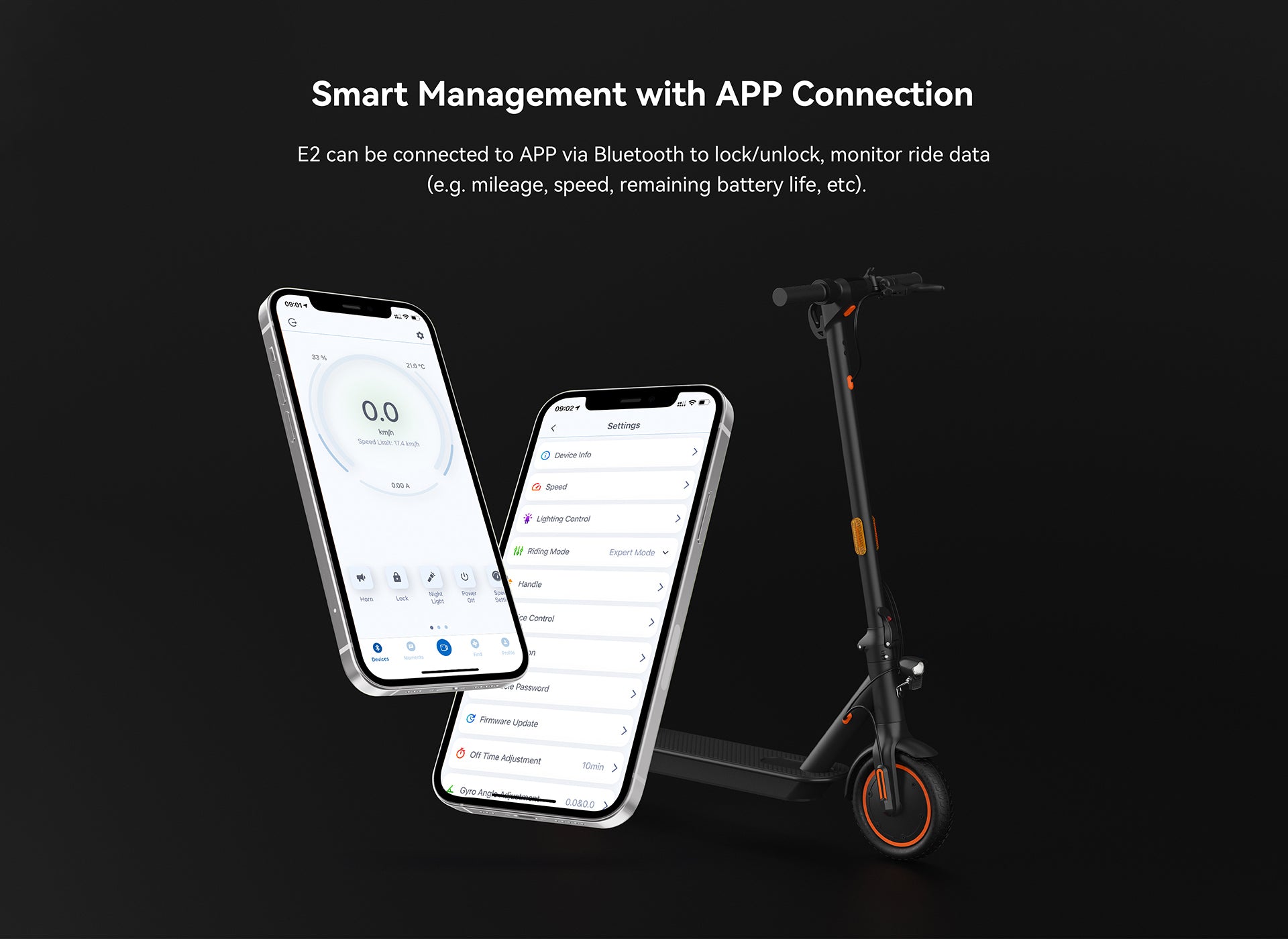 Smart management with APP connection for kingsong e2 simple electric scooter