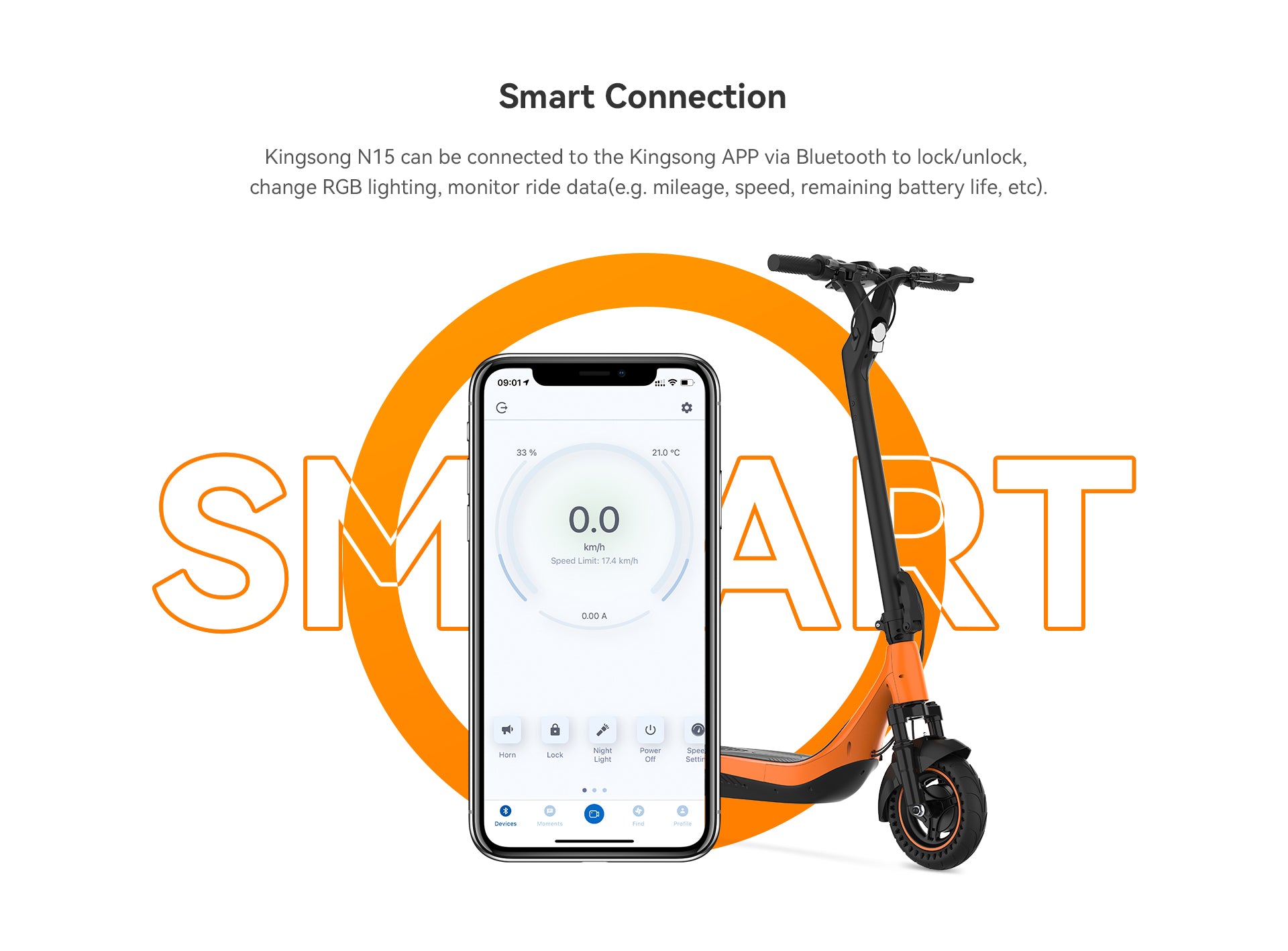 Smart connection with App for Kingsong N15 electric scooter